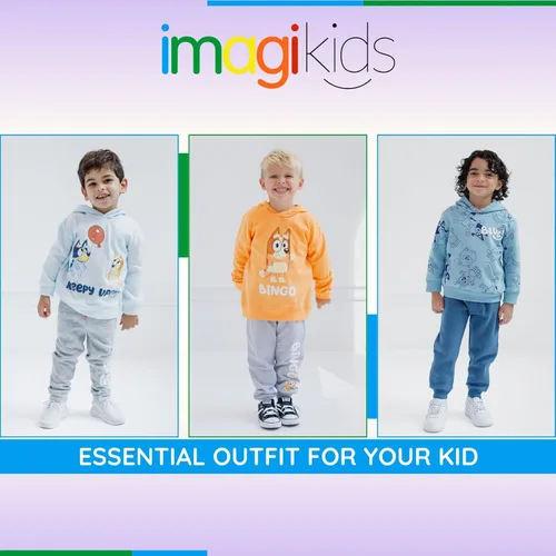 Vista 4 de Conjunto de sudadera con capucha y pantalones de forro polar Bluey para niños pequeños de tamaños 2T a 7-8 Azul/gris