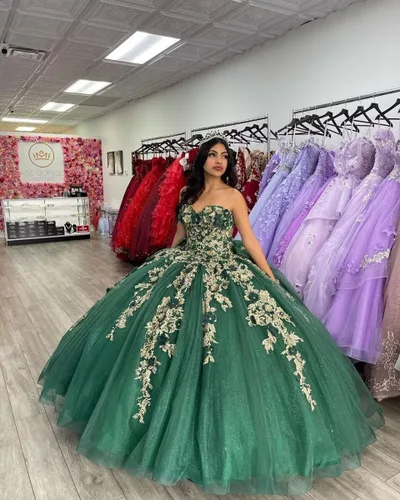 Vista 3 de Mouccy Preciosos vestidos de quinceañera sin tirantes con cuentas vestido de bola hinchado de encaje vestidos de fiesta con tren floral dulce 15 16