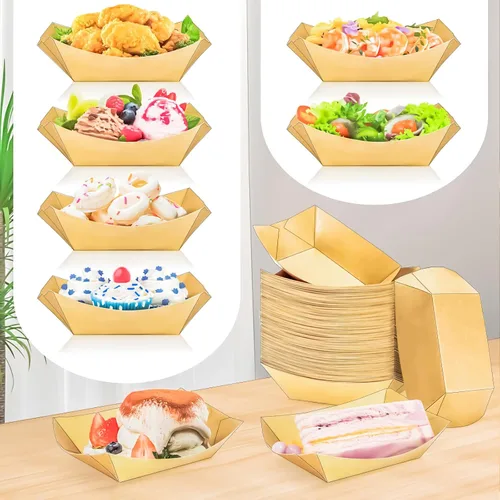 Vista 7 de Paquete de 120 bandejas de papel desechables de 2 libras de papel para barcos, bandeja de servir comida kraft, cestas para aperitivos, palomitas
