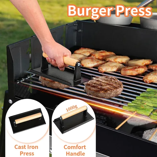Vista 4 de Juego de herramientas para parrilla de barbacoa resistente, kit de accesorios de parrilla de acero inoxidable para asar al aire libre