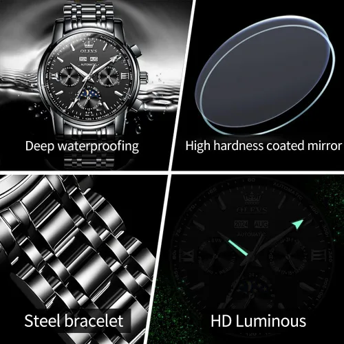 Vista 58 de OLEVS Relojes automáticos para hombre, esqueleto mecánico, de lujo, a la moda, reloj de pulsera luminoso impermeable
