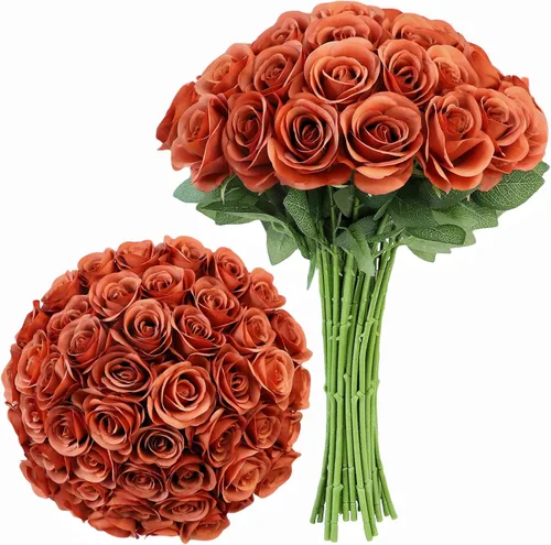 Vista 18 de LVEFIT - 12 rosas artificiales de otoño para decoración de otoño Beige