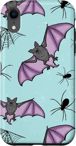 Vista 24 de iPhone 16 lindo vampiro murciélago decoración de Halloween para niñas púrpura y menta caso