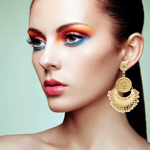 Vista 6 de Honbay Pendientes de moda bohemia, estilo nacional, retro, aretes colgantes gitanos Dorado