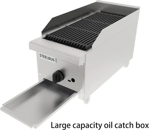 Vista 2 de Asador comercial de roca de lava de gas de 12 pulgadas, parrilla de acero inoxidable para encimera con 1 quemador de 28000 BTU, gas natural/propano