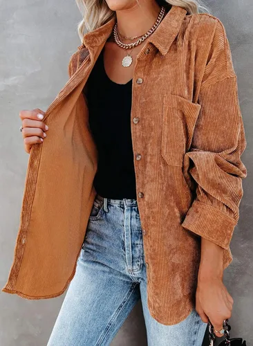 Vista 8 de Astylish - Camisas de pana para mujer, blusa informal de manga larga con botones