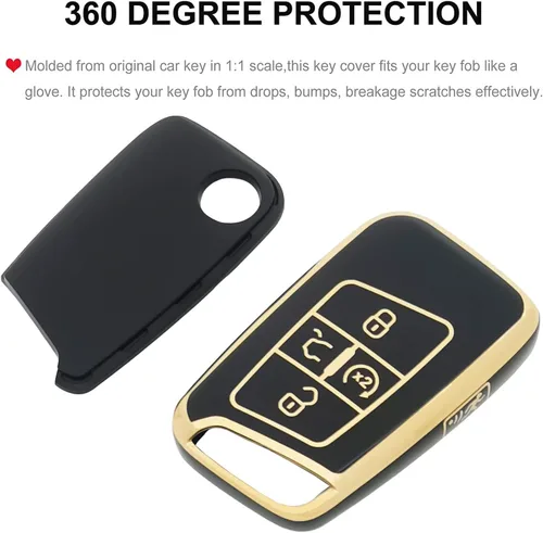 Vista 3 de Funda protectora para llave de coche VW compatible con Volkswagen Tiguan Atlas Jetta Passat Golf Alltrack, Negro