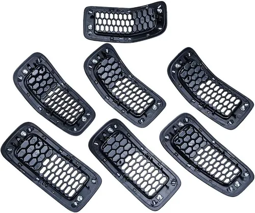 Vista 6 de Astra Depot Compatible con 2014-2018 Jeep Cherokee Kit de inserto de rejilla de malla tipo panal, 7 piezas, negro