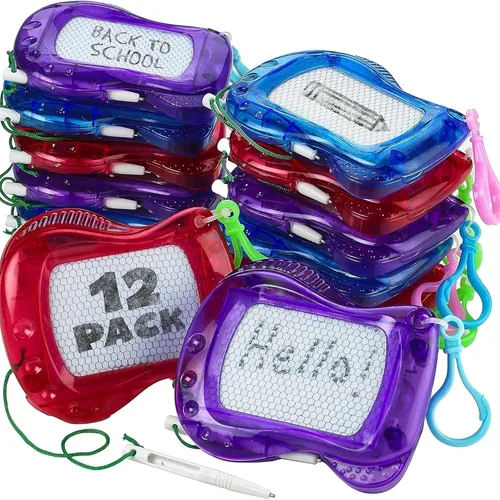 Vista 8 de Bedwina Mini Pizarra Magnética de Dibujo para Niños - (Paquete de 6) Tableros de Dibujo con Clip para Llavero de Mochila, Bloc Borrable
