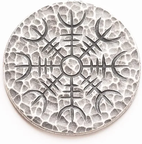 Vista 5 de Ficha nórdica de doble pentagrama en plata - Vegvisir y Yelmo de Awe