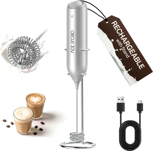 Vista 10 de CIRCLE JOY Espumador de leche recargable de mano con soporte, batidor de doble bobina para café, capuchino, lattes, frappé, matcha y chocolate