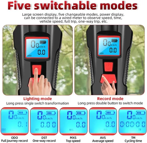 Vista 5 de Juego de 6 luces LED multifuncionales impermeables superbrillantes para bicicleta, carga USB, faro delantero de bicicleta y luz trasera trasera
