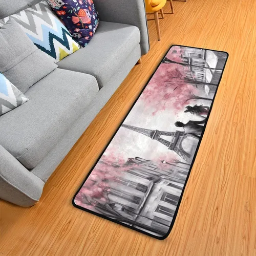 Vista 6 de Pink Paris Tower - Alfombra antideslizante rectangular lavable para dormitorio, sala de estar, baño, pasillos, decoración del hogar, 72 x 24 pulgadas