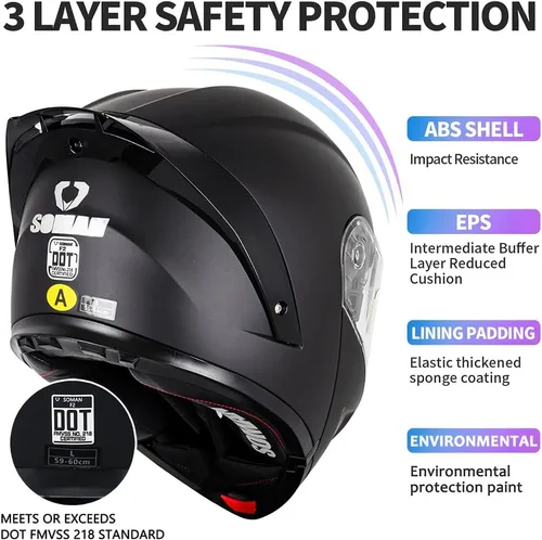 Vista 2 de Casco modular de motocicleta con Bluetooth, casco de motocicleta abatible de cara completa para hombres y mujeres con visera tintada y transparente