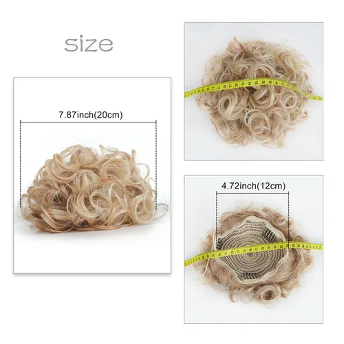Vista 7 de Moño de cabello rizado desordenado, pieza de cabello sintético resistente al calor, extensiones de moño de cabello despeinado con cordón Updos Negro