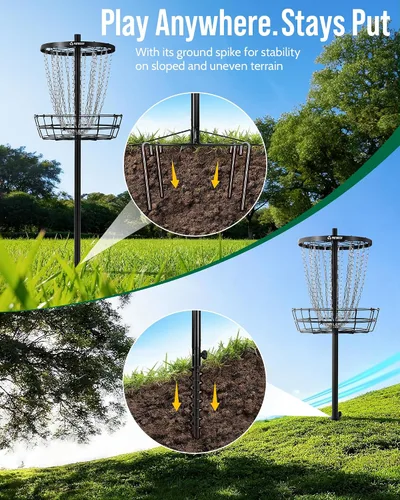 Vista 4 de Disc Golf Basket 24/12 Chain LED Night & Adjustable Height Options