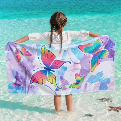 Vista 9 de WERNNSAI Toalla de playa para niños, 30 x 60 pulgadas, Axolotl de secado rápido, sin arena, toalla de playa para niñas, toalla de playa