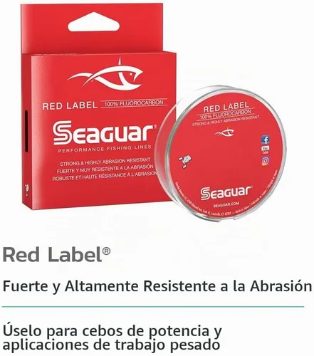 Vista 2 de Seaguar Red Label Línea de Pesca para Carnadas Potentes y Aplicaciones de Servicio Pesado, Agua Dulce, 100% Fluorocarbono, Transparente, Múltiples