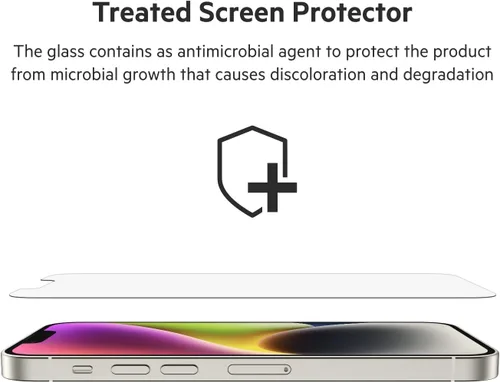 Vista 6 de Belkin UltraGlass - Protector de pantalla para iPhone 14, iPhone 13 Pro, fácil aplicación con bandeja guía de instalación, protector de pantalla