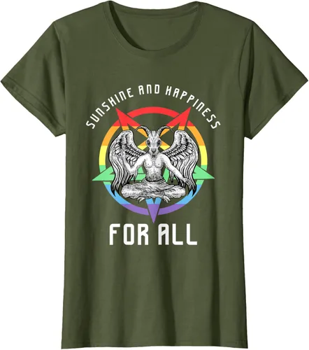 Vista 52 de Funny Sunshine and Happiness for All LGBT Gay Pride Baphomet Camiseta Negro