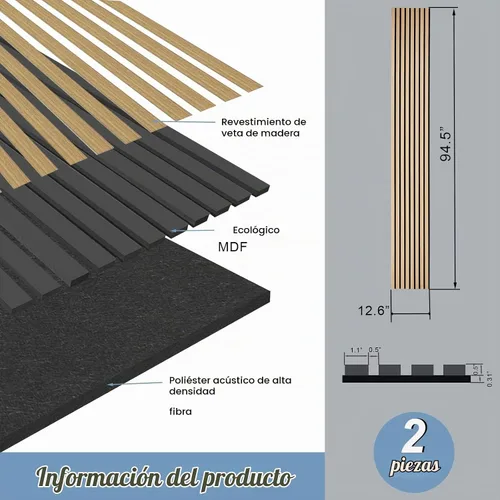 Vista 4 de 2 paneles acústicos de listones de madera para una decoración elegante y reducción de ruido, panel texturizado 3D para techo y pared, roble blanco