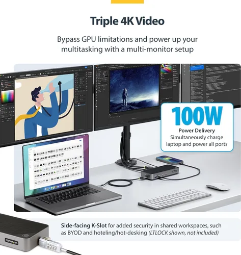 Vista 3 de StarTech - Base universal USB-C triple 4K, MacBook Pro Air y Windows, HDMI DP Windows macOS ChromeOS Ubuntu, Intel Apple Silicon AMD Snapdragon X