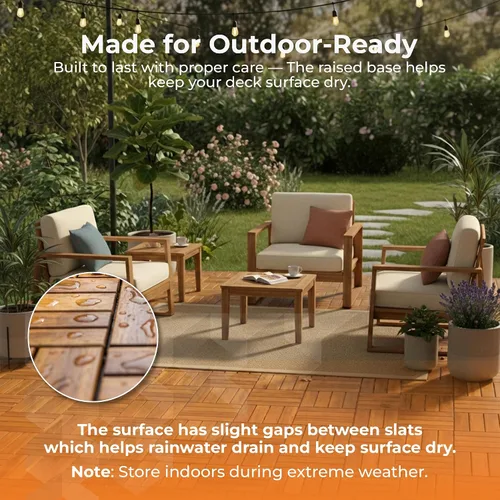 Vista 6 de Majestick Goods Azulejos entrelazados de madera de acacia, fácil instalación para suelos de patio y pasarelas con drenaje de base elevada, 12 x 12 x