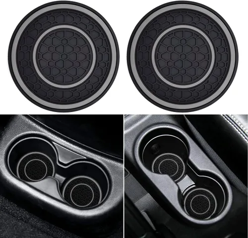 Vista 9 de Auprite Portavasos para automóvil, paquete de 2 posavasos universales antideslizantes para automóvil, accesorios para el interior del automóvil Negro