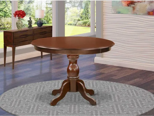Vista 34 de HomeStock Mesa de comedor redonda de madera, mesa de cocina resistente para espacios pequeños, color negro y cereza/36 pulgadas sin gotas