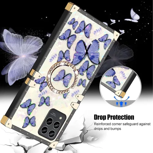 Vista 7 de Funda para Revvl 6 Pro para mujer, elegante funda protectora de TPU con función atril para Revvl 6 Pro (mariposa púrpura)