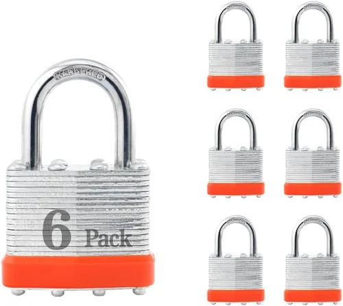 Vista 24 de ZonRo Candados con llave de acero laminado, cerraduras iguales con llave, 1-9/16 pulgadas de ancho, candados de grillete normal, paquete de 6, aro