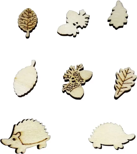 Vista 6 de Honbay 200 piezas de hojas de erizo de ardilla sin terminar en forma de hongo, adornos de madera de Acción de Gracias para decoración de otoño