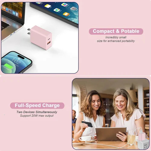 Vista 7 de Cable de carga rápida de 3 metros para iPhone 17/16e, paquete de 2 adaptadores Apple QC de 20 W con 2 puertos USB A+C y cable de carga rápida USB C