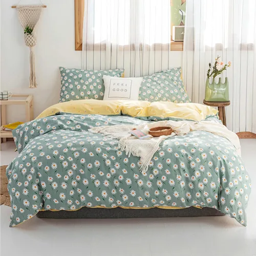 Vista 8 de HighBuy Juego de funda de edredón vintage con volantes y estampado de rayas francesas, 100% algodón con cierre de cremallera, juego de ropa de cama