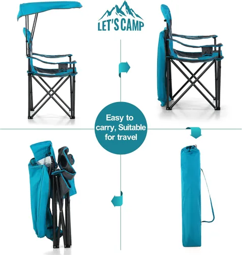 Vista 6 de LET'S CAMP Silla de campamento con toldo de sombra, silla de toldo Azul bebé
