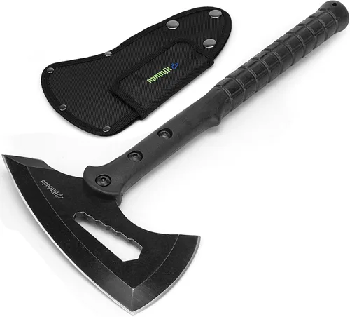 Vista 8 de Hitdudu Hacha y hacha de campamento, Tomahawk táctico de 15.7 pulgadas con cara de martillo, mango de fibra de nailon para supervivencia al aire
