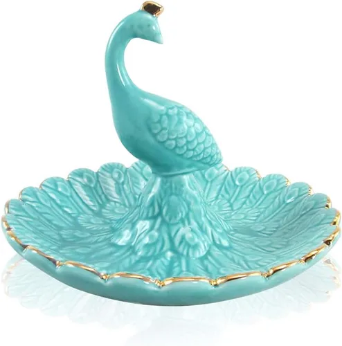 Vista 2 de Lependor Bandeja de joyería de cerámica de animales lindos Soporte para anillo de plato de baratija, collar, aretes, anillos, organizador de joyas