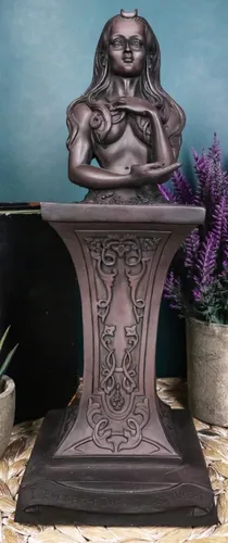Vista 8 de Ebros Neopaganismo Wicca Estatua de deidad primaria con la luna creciente femenina Triple Diosa Bustos en pedestal Figura Wicca Decoración del hogar