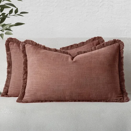 Vista 46 de MIULEE Fundas de almohada decorativas con flecos de lino bohemio beige 16 x