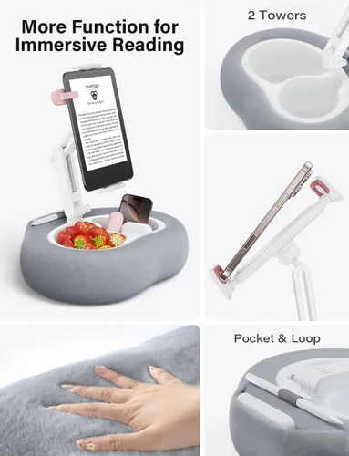 Vista 9 de TAZENI Soporte de almohada para tablet Kindle con 2 bandejas para teléfono de 4 a 13 pulgadas, soporte para teléfono / tableta/Kindle iPad soporte