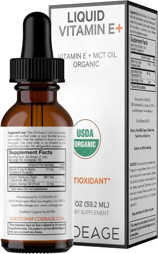 Vista 8 de Codeage Vitamina E líquida - Vitamina E orgánica certificada por el USDA, suministro de 2 meses - Acetato de tocoferol D-alfa, aceite de MCT
