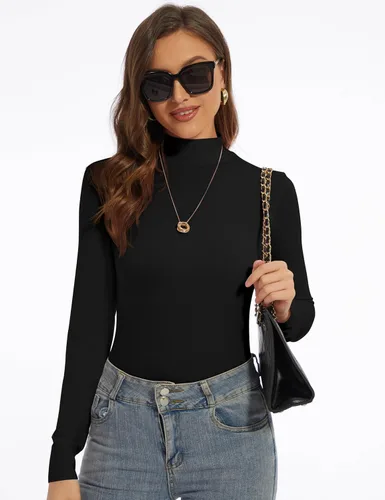 Vista 2 de Mock Turtle Neck Long Sleeve Pullover High Neck Undershirt Slim Fit Basic Casual Tee Tops