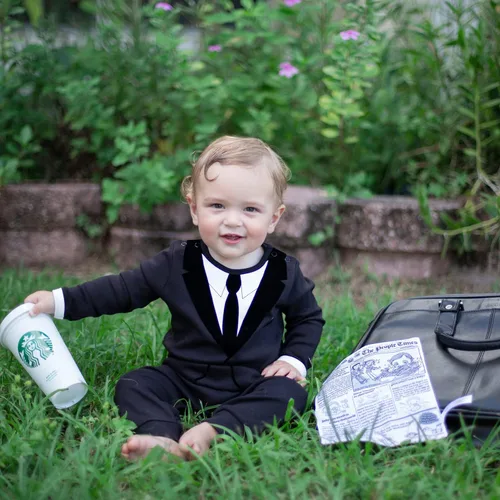 Vista 3 de The Tiny Universe Traje de vestir y corbata para bebé niño, mameluco formal, traje de caballero