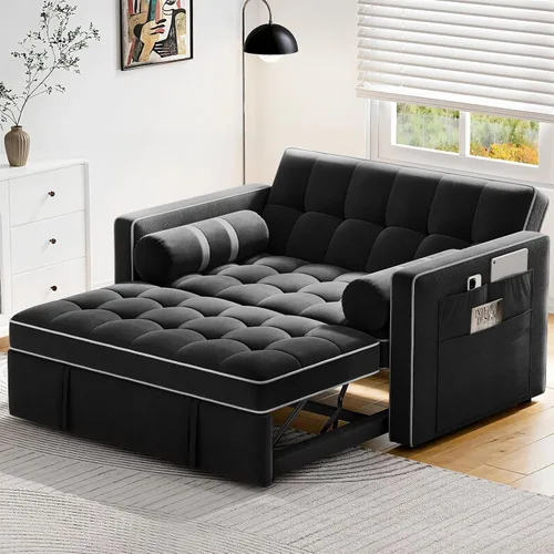 Vista 8 de Pipishell - Sofá cama convertible 3 en 1, sofá cama extraíble para sala de estar con puertos USB y bolsillos laterales, respaldo ajustable, de Negro