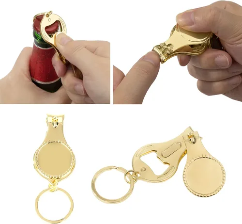 Vista 2 de 10 piezas de abrebotellas de oro personalizado llavero cortaúñas versátil y duradero, regalos privados personalizados para fiestas, bodas