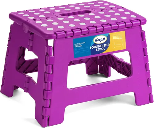 Vista 12 de Korpai Taburete plegable de 9 pulgadas para adultos, niños, taburetes plegables antideslizantes con mango portátil, taburete plegable de plástico