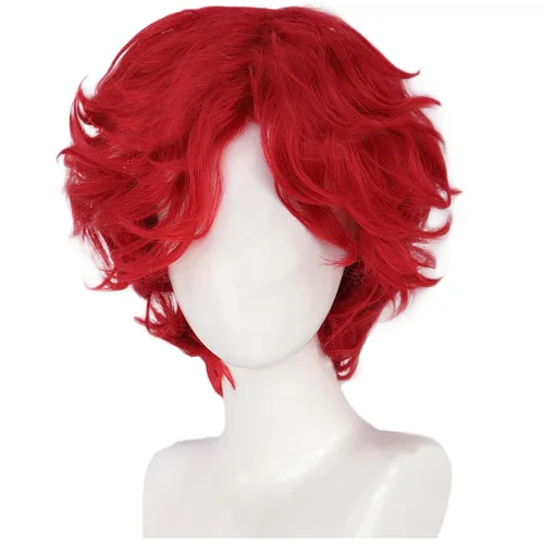 Vista 2 de Peluca rizada roja para hombre, peluca roja corta y esponjosa para Rojo