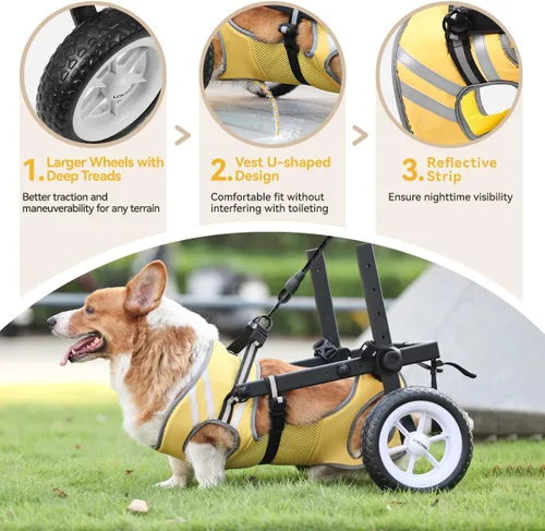 Vista 6 de Silla de ruedas para perros para patas traseras, silla de ruedas para perros pequeños a medianos, carritos ajustables para perros con ruedas
