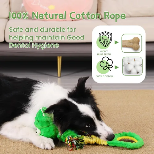 Vista 6 de YINEYA Juguetes resistentes para perros masticadores agresivos, juguete interactivo de tira y afloja para mantenerlos ocupados, juguetes chirriantes