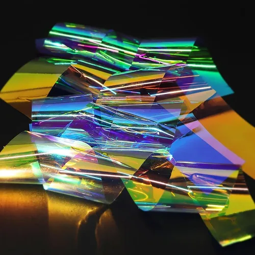 Vista 2 de 20 hojas de papel de celofán iridiscente para uñas, hojas rotas, láminas holográficas, calcomanías de uñas de aurora, diseños de uñas reflectantes